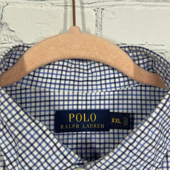 Polo Ralph Lauren Shirt Mens 2XL XXL Button Up Plaid Check Gingham Blue Pony - Picture 5 of 13